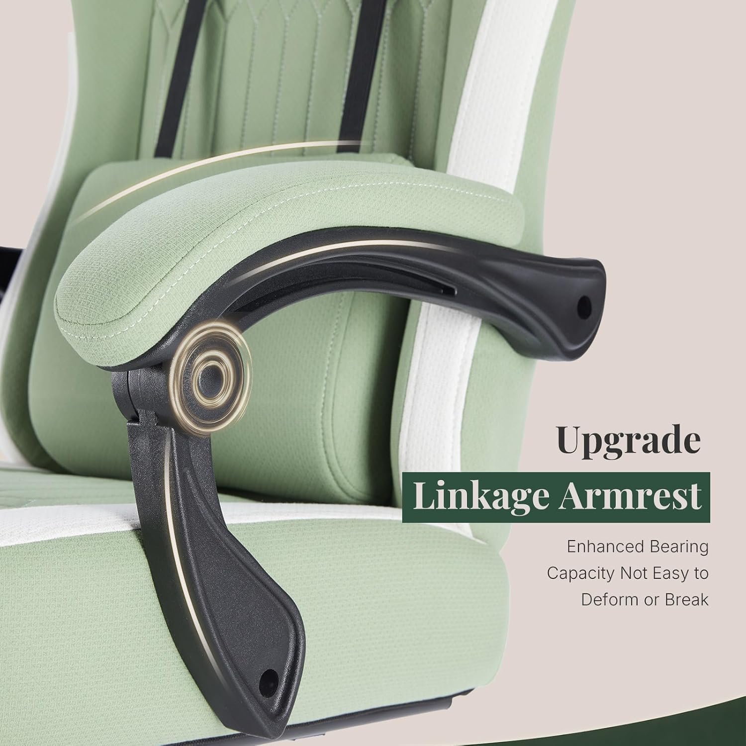 Computer Gaming Chair - High Back Ergonomic Desk Chair with Footrest and Lumbar Support, Height Adjustable Task Chair with Linkage Armrests and Headrest, 360° Swivel Wheels, Green