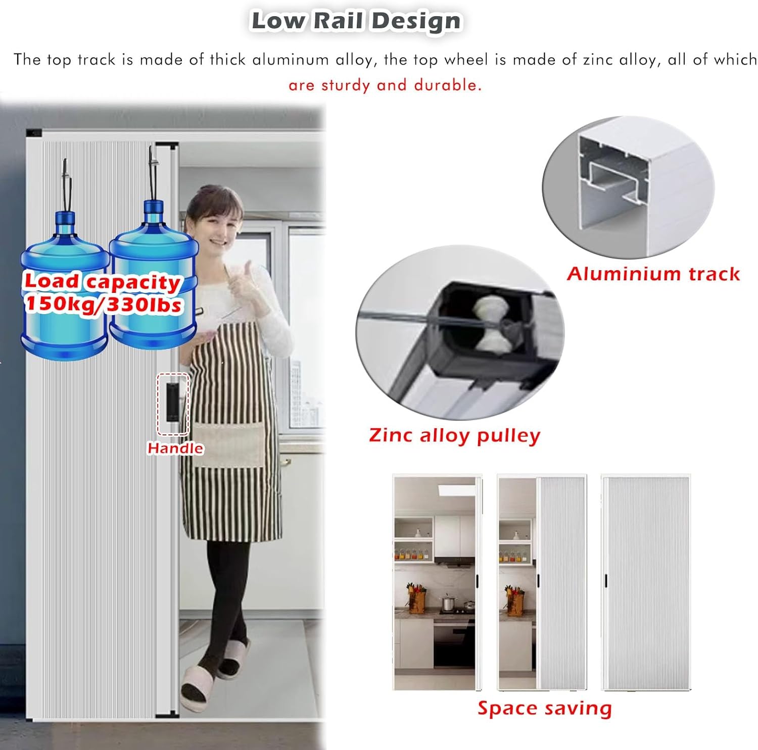80" Tall Waterproof Retractable Folding Doors, 26-80" Wide, Aluminum & Cellular, Ideal for Hallways & Bathrooms - Space-Saving, Design