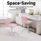 Office Chair Vanity Chair with Wheels, Comfy Small Desk Chair Vanity Chair with Back, Cute Teddy Armless Adjustable Swivel Chair for Bedroom Home Computer Task, Pink