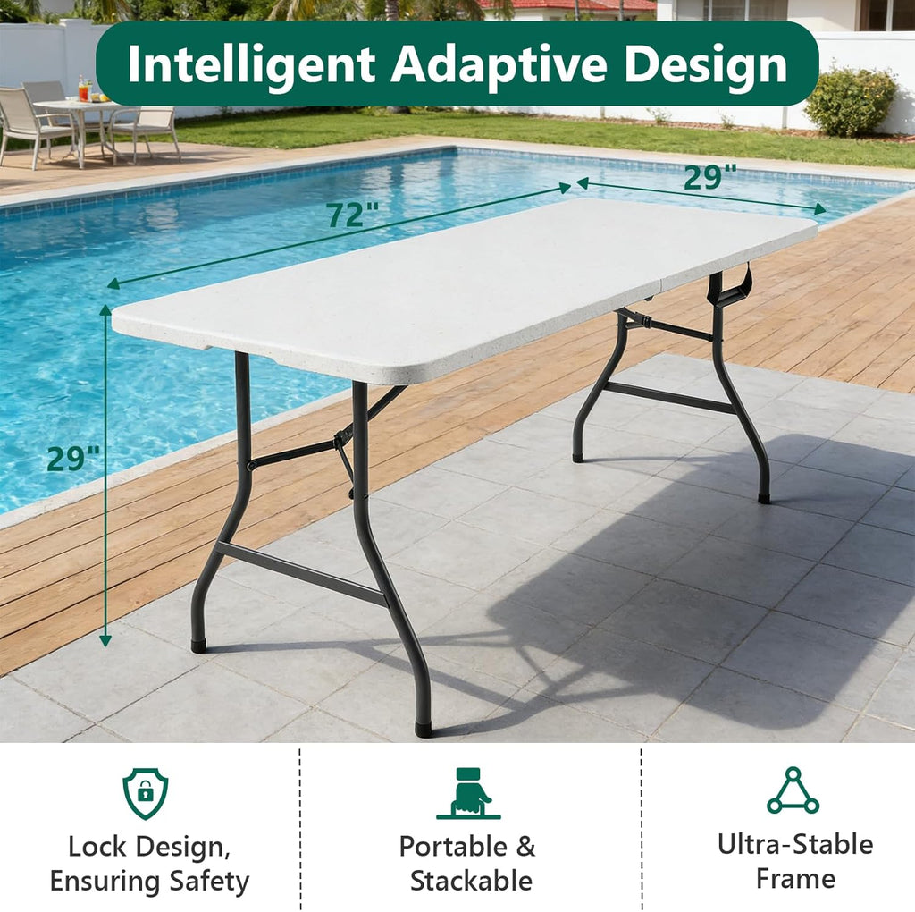 2 Pack Folding Table 6ft - Heavy Duty Plastic Table with Handle, Foldable & Portable, Fold-in-Half Utility Tables for Outdoor, Dining, Wedding, Events, Indoor, Picnic, Camping, Party(White)