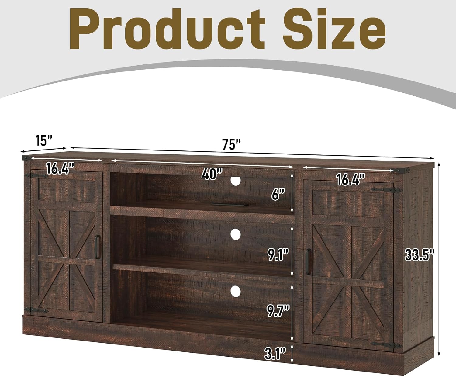 XVD 75" Farmhouse Coffee Bar Cabinet with Charging Station, Sideboard Buffet Cabinet with Large Storage, Wood Buffet Storage Cabinets with Adjustable Shelves for Kitchen, Living Room, Brown
