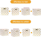 Posprica 13x13x13 Storage Cube Bins, Collapsible Storage Bins Fabric Storage Cubes Organizer Baskets Box Drawers for Shelves, Closet, Wardrobe, Bookshelf, Cabinet, Cream/Gold Lantern, 4 Pack