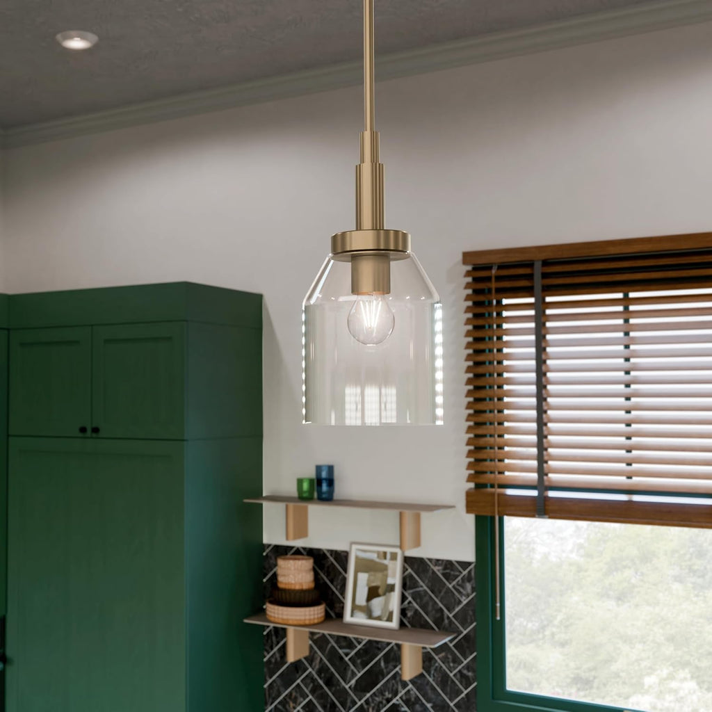 Kichler Madden 1-Light Mini Pendant Light Fixture with Clear Glass Shade in Champagne Bronze, Sloped Ceiling Compatible for Kitchen Island Hanging Lighting (15" x 7 "), 52725CPZ