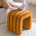ONEVOG Velvet Pouf Ottoman, Small Ottoman Foot Rest for Couch, 18 Inch Cute Vanity Chairs for Makeup, Living Room Decorative, Sturdy Frame, Upholstered Modern Footrest for Bedroom, Dorm, Cognac