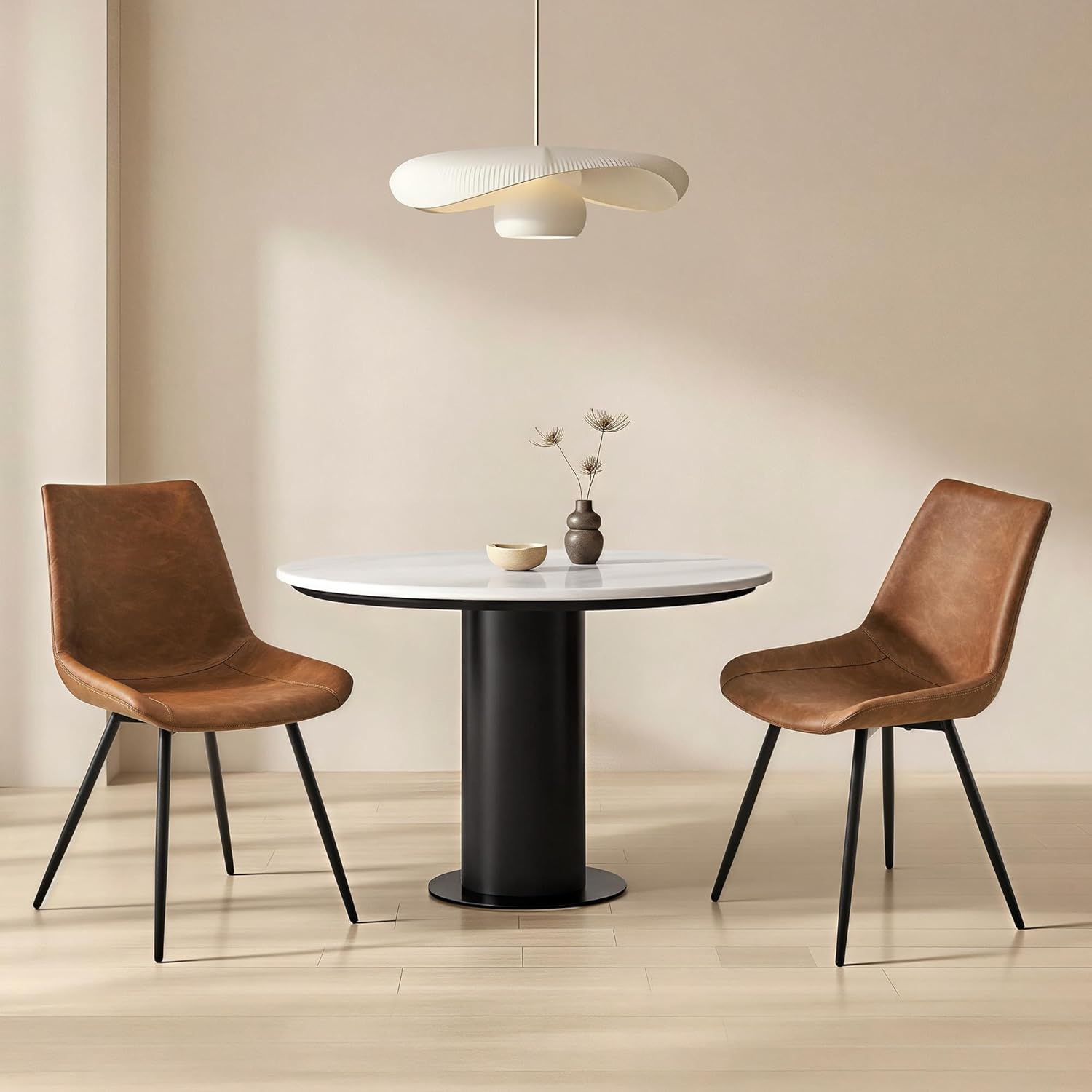 Yaheetech Dining Room Chairs Set of 2 Mid Century Modern Kitchen Chairs with Upholstered Faux Leather and Metal Legs for Dining Room, Living Room, Brown