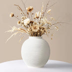Large White Ceramic Vase, 10.8" Sandstone White | Round Rustic Table Vase, Farmhouse Style, Minimalist Hand-made, Textured, Home Decor