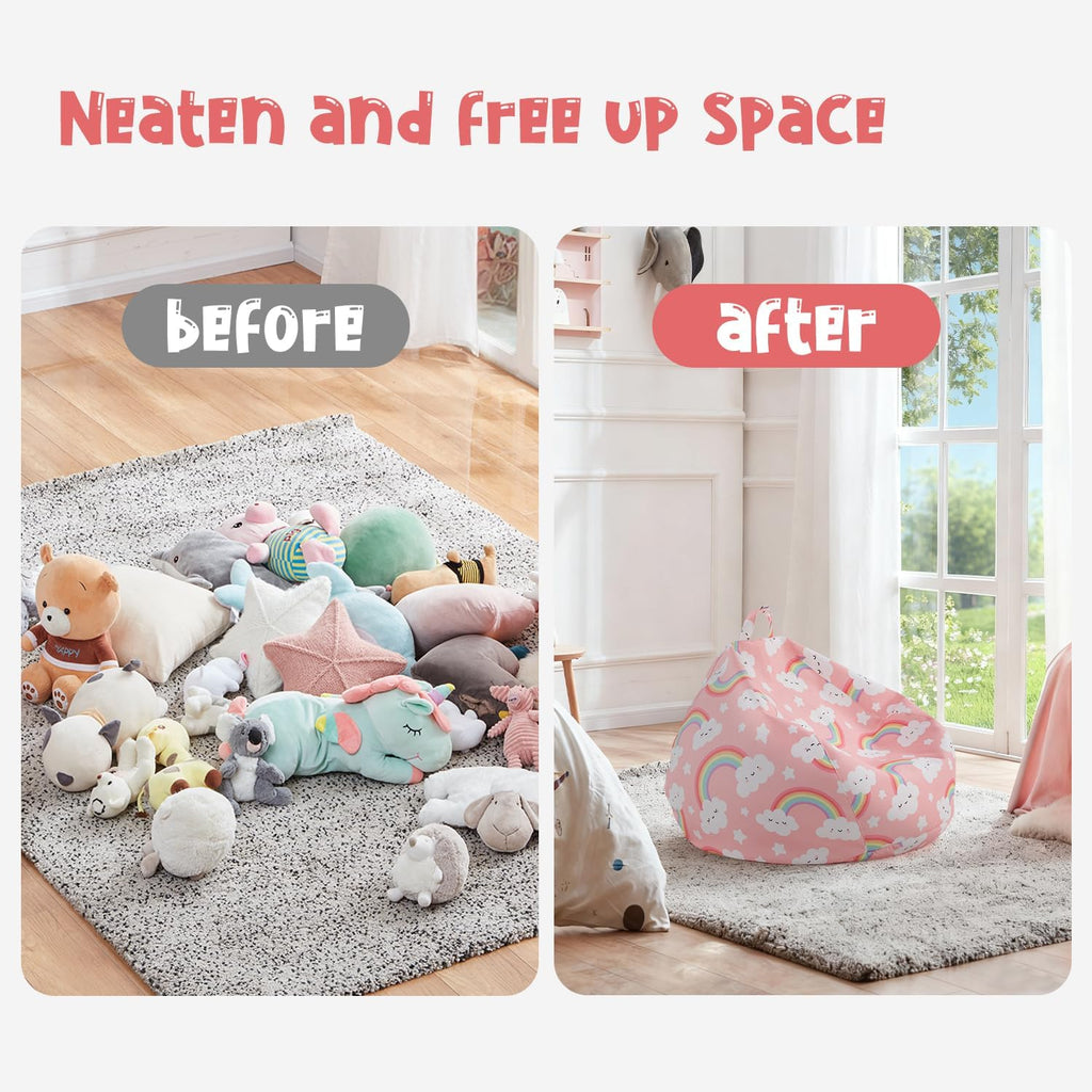 Stuffed Animal Storage Bean Bag Chair Cover Only for Kids Girls Toddler, Large Beanbag Chair Without Filling for Organizing Children Soft Plush Toys