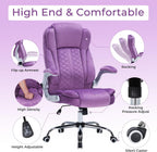 400lbs Executive Office Chair with Flip-Up Armrests, Big and Tall Computer Chair for Heavy People, Heavy Duty Ergonomic Comfy Chair, Breathable Plush Velvet(Purple)