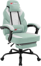 Shintenchi Big and Tall Gaming Chair Fabric Pocket Spring Cushion,High Back Recliner with Footrest and Headrest for Adults, Massage Lumbar Support for Home Office, Ergonomic Computer Desk Chair, Green