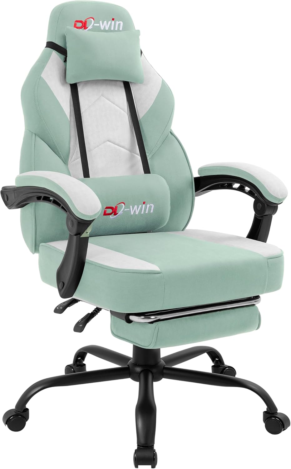 Shintenchi Big and Tall Gaming Chair Fabric Pocket Spring Cushion,High Back Recliner with Footrest and Headrest for Adults, Massage Lumbar Support for Home Office, Ergonomic Computer Desk Chair, Green