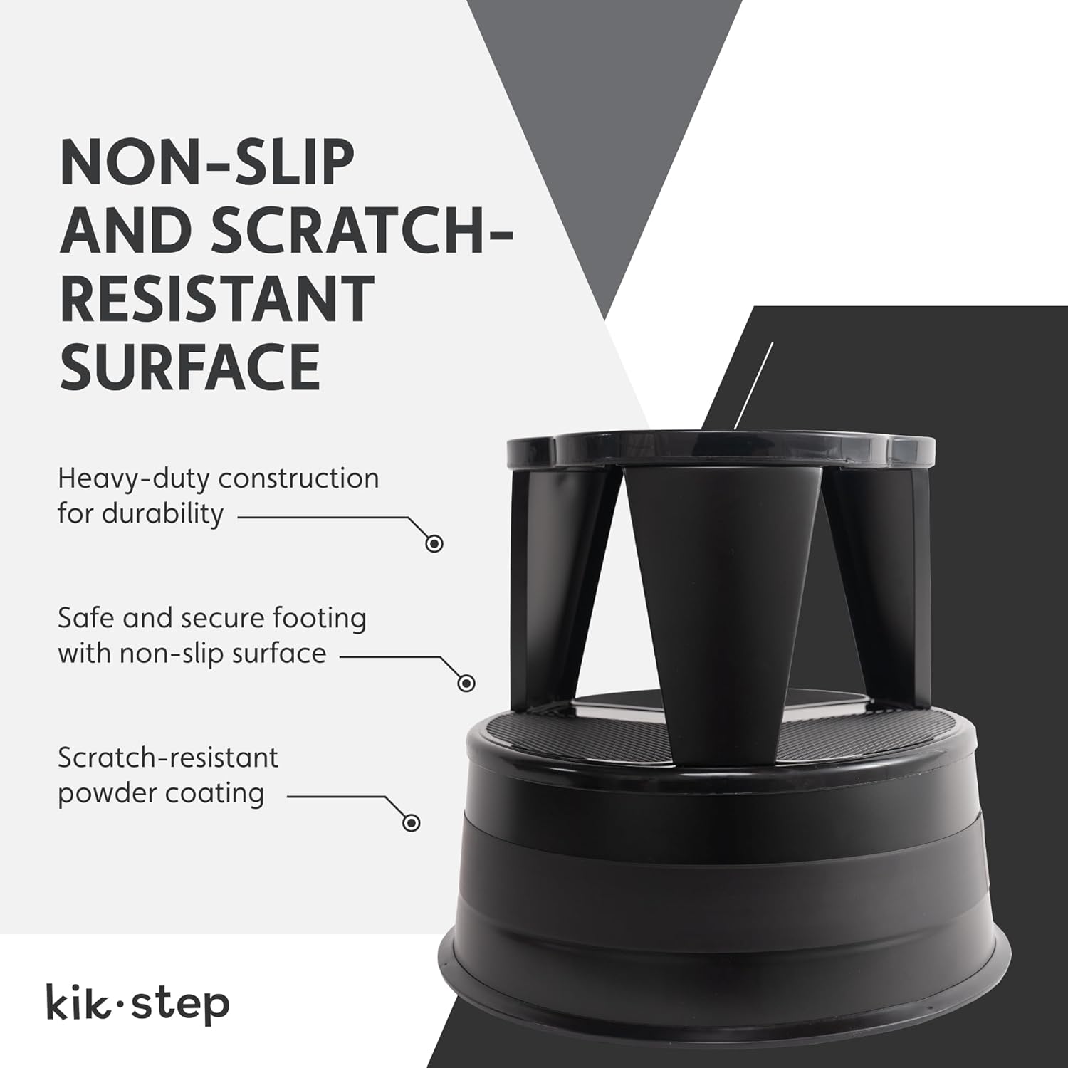 Cramer Kik Step Steel Step Stool - Two Step, Holds 350 lbs, Rolling Stool with Wheels, Non-Slip Surface, Black