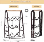 Wine Rack, 6-Bottle Foldable Wine Racks Countertop with Wooden Handle, 3-Tier No Assembly Wine Bottle Holder for Home Bar, Kitchen, Wine Cellar Storage (Black)