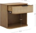 Nathan James Keith Farmhouse Bedside Table, Modern Coastal Nightstand, Rattan Nightstand with 1 Drawer for Bedroom, Light Brown