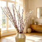 60 Stems 100% Natural 17 Inches Preserved Pussy Willow Flowers Pussy Willow Branches for Vases White Pussywillows for Festival Easter Wedding Home Party Hotel Fireplace Decor