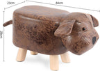 Cartoon Footstool Animal Shaped Padded Ottoman Upholstered Stool with Wooden Frame and Soft Sponge Cushion Suitable for Children Bedroom Playroom, Brown