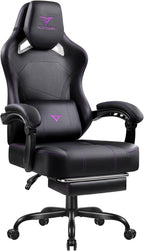Waleaf Big and Tall Gaming Chair for Adults with Footrest, 400lbs Weight Capacity Video Game Chairs for Office, Ergonomic Computer Gaming Chair with Lumbar Support and Headrest (Purple)