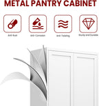 AQY Kitchen Pantry Cabinet,72" White Pantry Storage Cabinet with 5 Tier Adjustable Shelves and 2 Doors,Freestanding Cupboard,Metal Pantry Cabinets with Handle for Living Room Kitchen Assembly Required