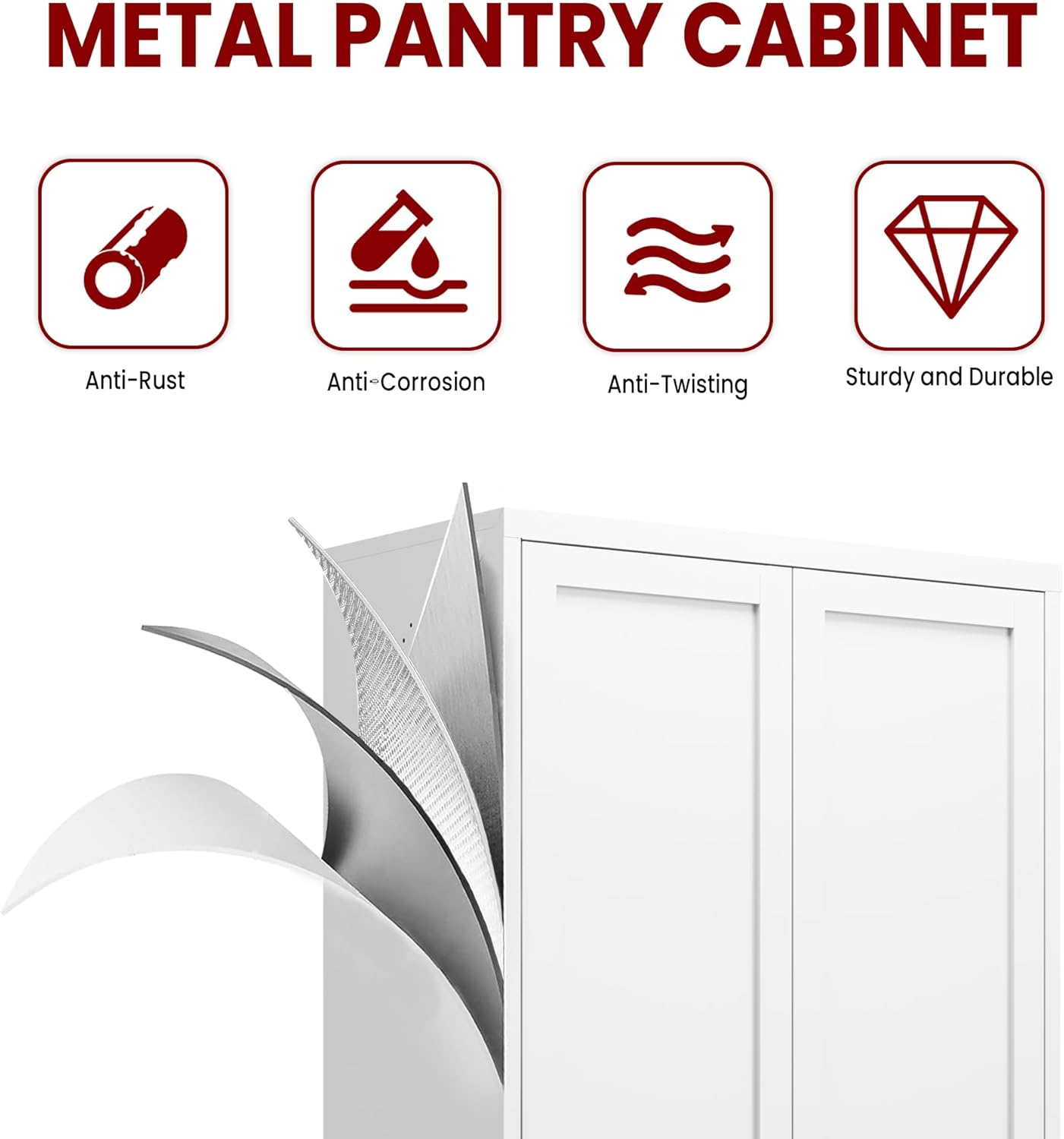 AQY Kitchen Pantry Cabinet,72" White Pantry Storage Cabinet with 5 Tier Adjustable Shelves and 2 Doors,Freestanding Cupboard,Metal Pantry Cabinets with Handle for Living Room Kitchen Assembly Required