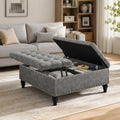 35" Extra Large Storage Ottoman Coffee Table, Tufted Upholstered Coffee Table with Lift Top & Solid Wood Legs,Oversized Storage Ottoman for Living Room, Gray