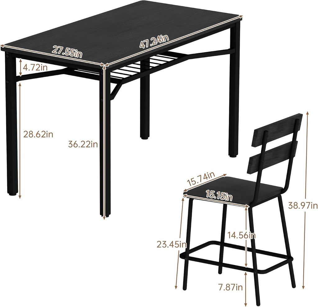 Hooseng 5-Piece Dining Table Set for 4, Counter Height Kitchen Table & 4 Bar Stools, Hightop Bar Table and Chairs Set with Storage, Farmhouse Small Dinette Set for Pub, Dining Room, Small Space