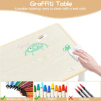 GAOMON Kids Table and 2 Chairs Set with Graffiti Desktop, Height Adjustable Toddler Table and Chairs Set for Reading, Drawing, Playing, Eating