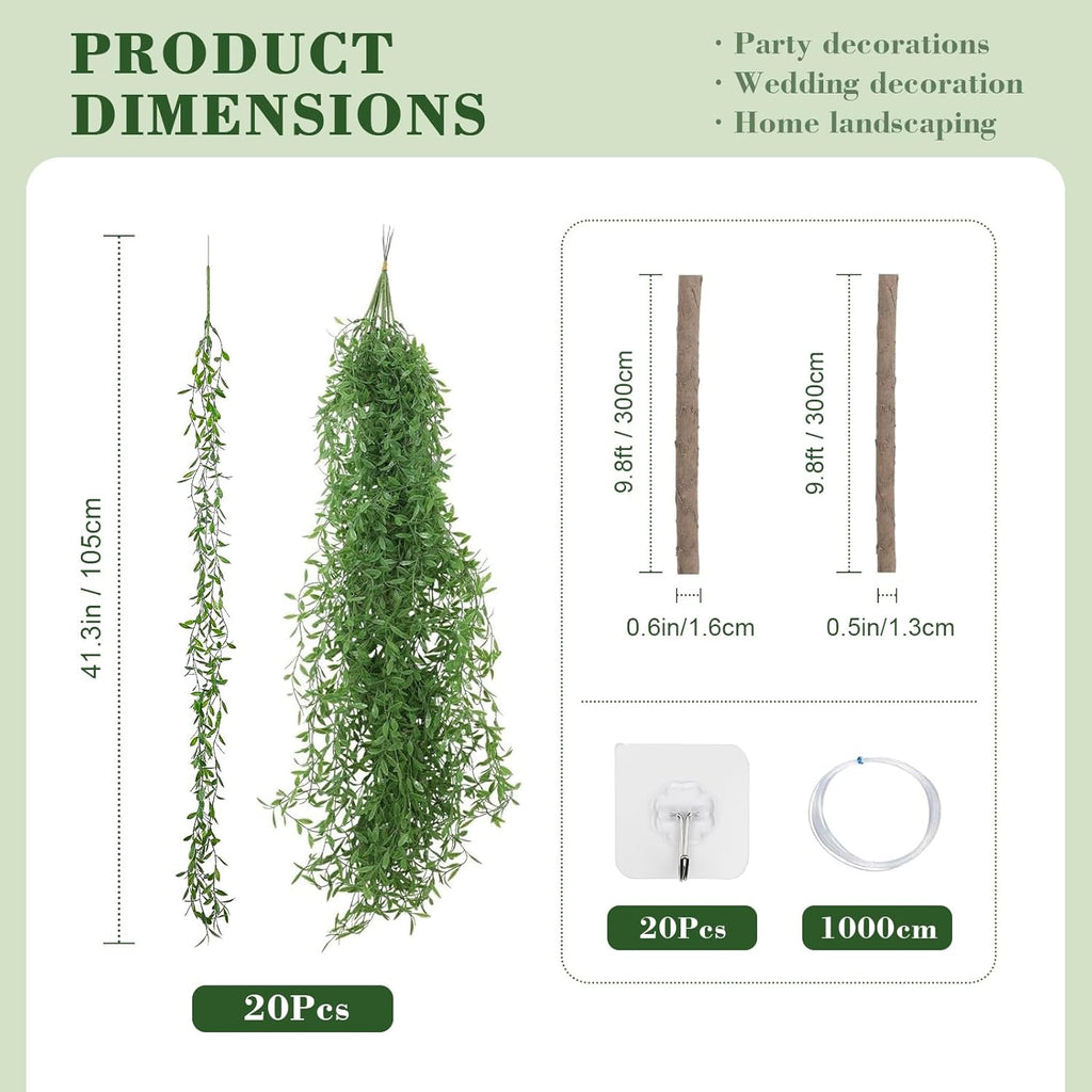 68.9ft Artificial Hanging Willow Vines Greenery Jungle Theme Decor for Woodland Forest Safari Party, Classroom Home Garden Wall Indoor Outdoor DIY Decoration
