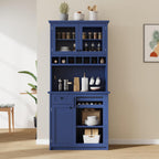 35.4''W Farmhouse Kitchen Pantry with Hutch, Freestanding Sideboard Buffet Cabinet with Wine Rack and Adjustable Shelves, Tall Pantry Storage Cabinet for Dining Room Kitchen, Blue