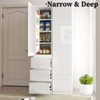 JOYSOURCE Narrow 24'' Deep Kitchen Pantry Storage Cabinet with Doors, Shelves, Drawers Tall Cupboard for Food Glossy White (Left-Hinged)
