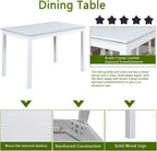 Knocbel Classic 4-Person Dining Table for Small Space, Wooden Apartment Condo Pub Bistro Kitchen Dining Furniture, Standard Height (White Rectangular 30" H)
