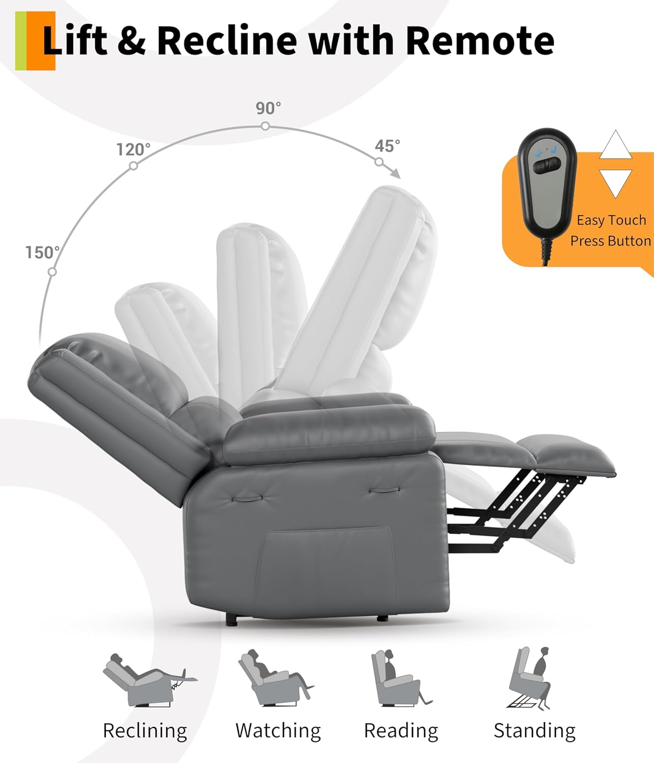 GarveeHome Power Lift Recliner Chair - Heat and Massage, PU Leather Electric Lift Recliner for Elderly & Mobility Impaired，Reclining Sofa with Side Pocket for Living Room