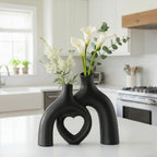 Lvases Hug Snuggle Hollow Donut Ceramic Vases, 9 Inch Modern Nordic Minimalist Decorative Vase for Home Decor Table Centerpiece Bookshelf Office Entryway Aesthetic Decoration (Matte Black)