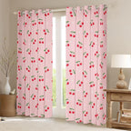 Feelyou Girls Cherry Curtains Cute Fruit Toddler Window Curtains for Bedroom Living Room Baby Women Pink Kawaii White Dots Decor Window Drapes Lovely Sweet Fresh Window Treatments 38W X 45L,2 Panels