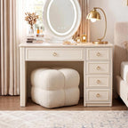 Zesthouse Square Pouf Ottomans Set of 2, Modern Backless Vanity Chair for Bedroom, Beige Linen Foot Rest for Couch, Upholstered Tufted Footstool, Poofy Fabric Ottoman Coffee Table for Living Room