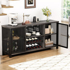 Launica Liquor Bar Cabinet, Industrial Wine Cabinet, Rustic Sideboard Buffet Cabinet for Liquor and Glasses, Coffee Bar Cabinet with Storage Rack for Home Kitchen Dining Room, Dark Grey Oak, 55 in