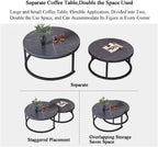 Nesting Coffee Tables Set of 2 Furniture Round Living Room Table Sets Side Tables for Bedroom with Top and Black Metal Frame(F)