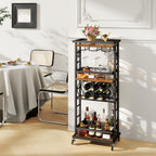 IBUYKE 4-Tier Wine Rack with Wheels,Bar Cart,Brown TMJ912H | Wine Car Cabinet Wine Rack Freestanding Floor Versatile Wine Bottle Display Shelf,Mini Bar for Home Living Room