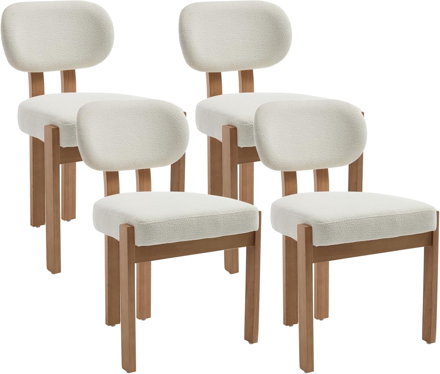 Wooden Dining Chairs Set of 4, Mid Century Modern Chenile Upholstered Dining Room Chair Kitchen Chairs with Solid Wood Legs, Farmhouse Dinner Chair for Kitchen Restaurant Living Room, Beige