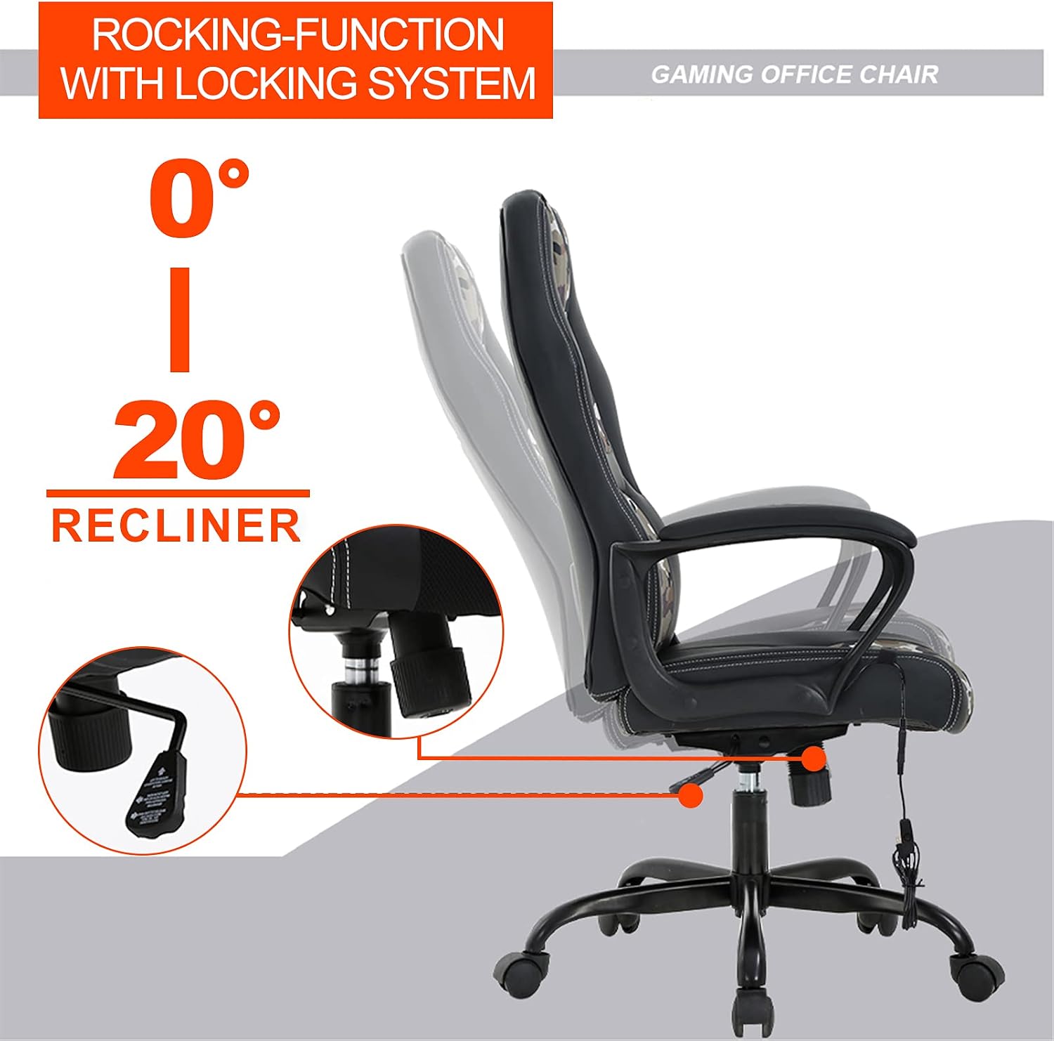 Comfortable Office Chair Massage Office Chair PC Gaming Chair Ergonomic Chair Desk Chair with Lumbar Support Headrest PU Leather Executive High Back Computer Chair Adults, Camo, 20.3x20.1x45.7inch