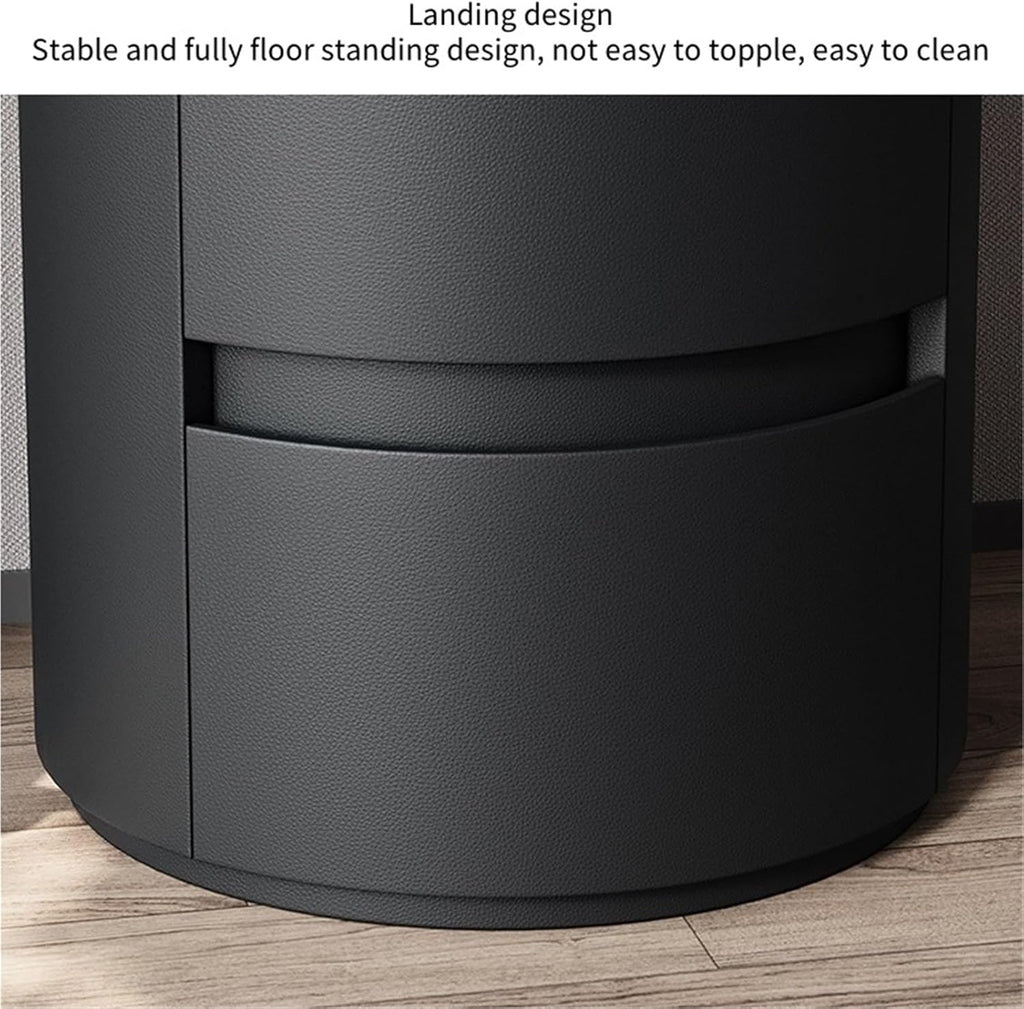 Modern Round Nightstand with 2 Drawers Wooden Bedside Table Minimalist Night Stand with Storage End Table Side Table for Interior ﻿ Living Room Multi Scenario Use(White,45x45x50cm)