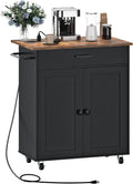 CHOEZON Kitchen Island, Kitchen Island Cart with One Double Cabinet and Drawer, Rolling Storage Cart with Power Strip, with Drop Leaf, for Kitchen, Living Room, Black and Rustic Brown MZD01UBFN1