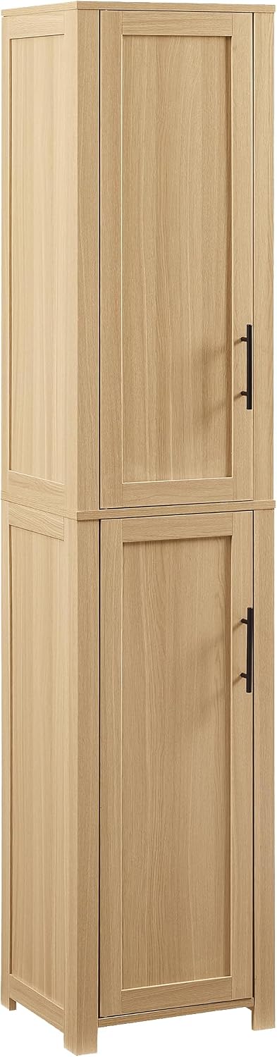 Crosley Furniture Savannah Linen Storage Cabinet, Laundry Room, Bathroom Organizer with Shelves, Natural