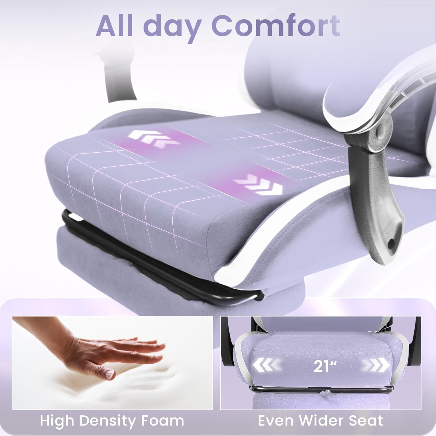 N-GEN GAMING Gaming Chair Video Game Computer Office Desk Use Ergonomic Reclining Backrest Adjustable Armrests Lumbar Support Footrest High Density Foam Breathable Fabric Heavy Duty Base (Purple)
