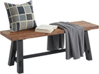 Adam 48-Inch Rustic Industrial Solid Wood Entryway Bench with Distressed Black Sawhorse Legs – Sturdy Accent Seating for Living Room, Mudroom, Dining Room, and Laundry Room by Alaterre Furniture