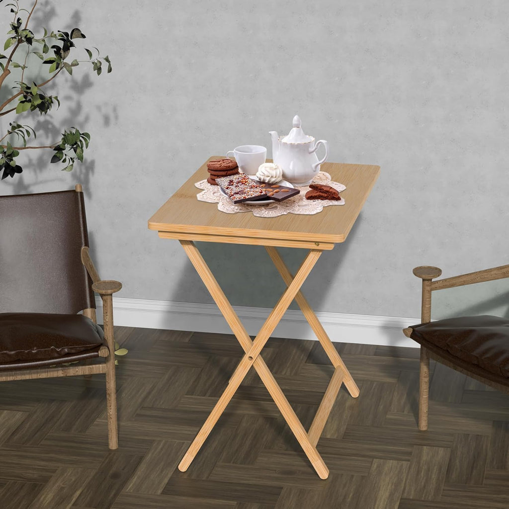 Fully Assembled Wooden TV Trays Set of 2, Folding TV Tray Tables, TV Dinner Tray for Eating