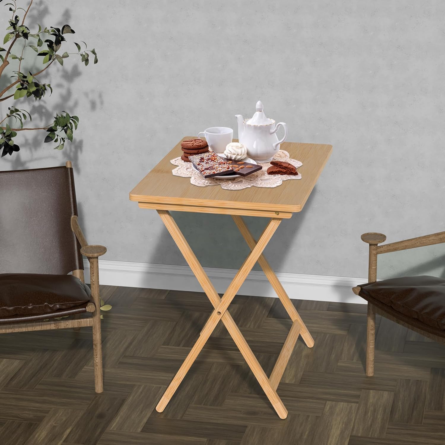 Fully Assembled Wooden TV Trays Set of 2, Folding TV Tray Tables, TV Dinner Tray for Eating