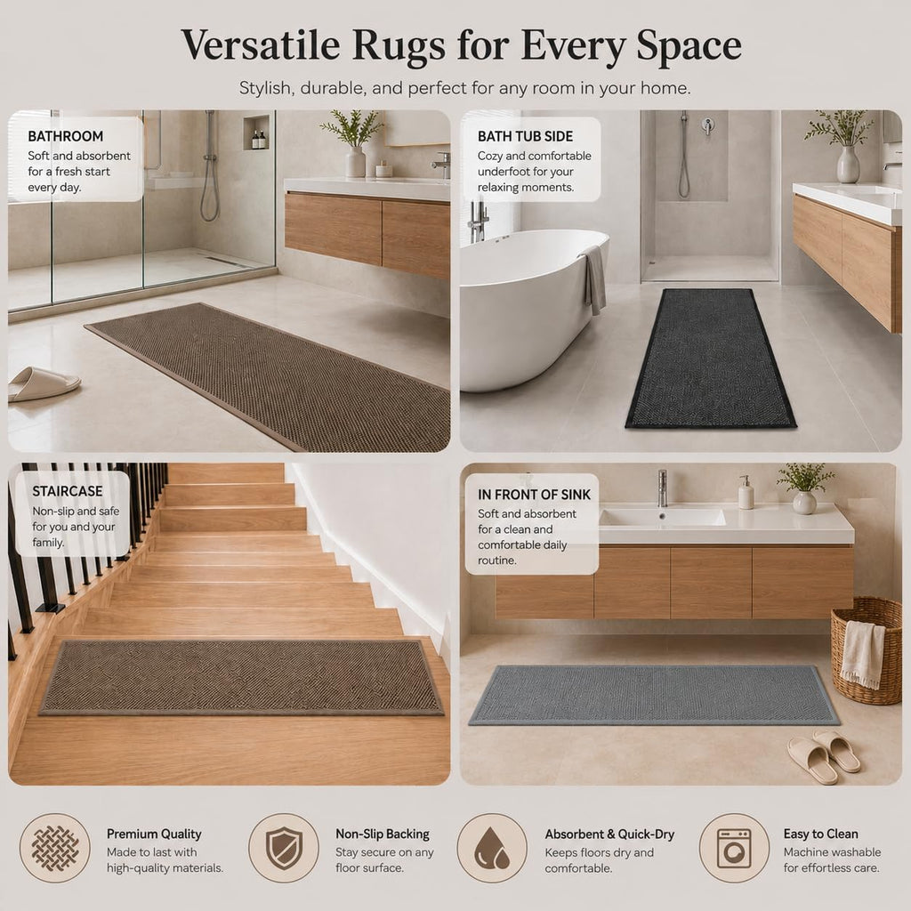 Super Absorbent Bath Runner Mat, Non-Slip Bathroom Rug, Long Narrow Floor Carpet for Shower, Machine Washable (Taupe, 12''X47'')