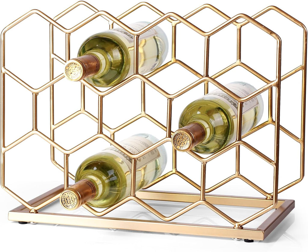 14 Bottle Countertop Wine Rack - Freestanding Modern Gold Metal Wine Rack - Tabletop Wine Holder Stand for Cabinet, Pantry, Wine Bottle Storage……