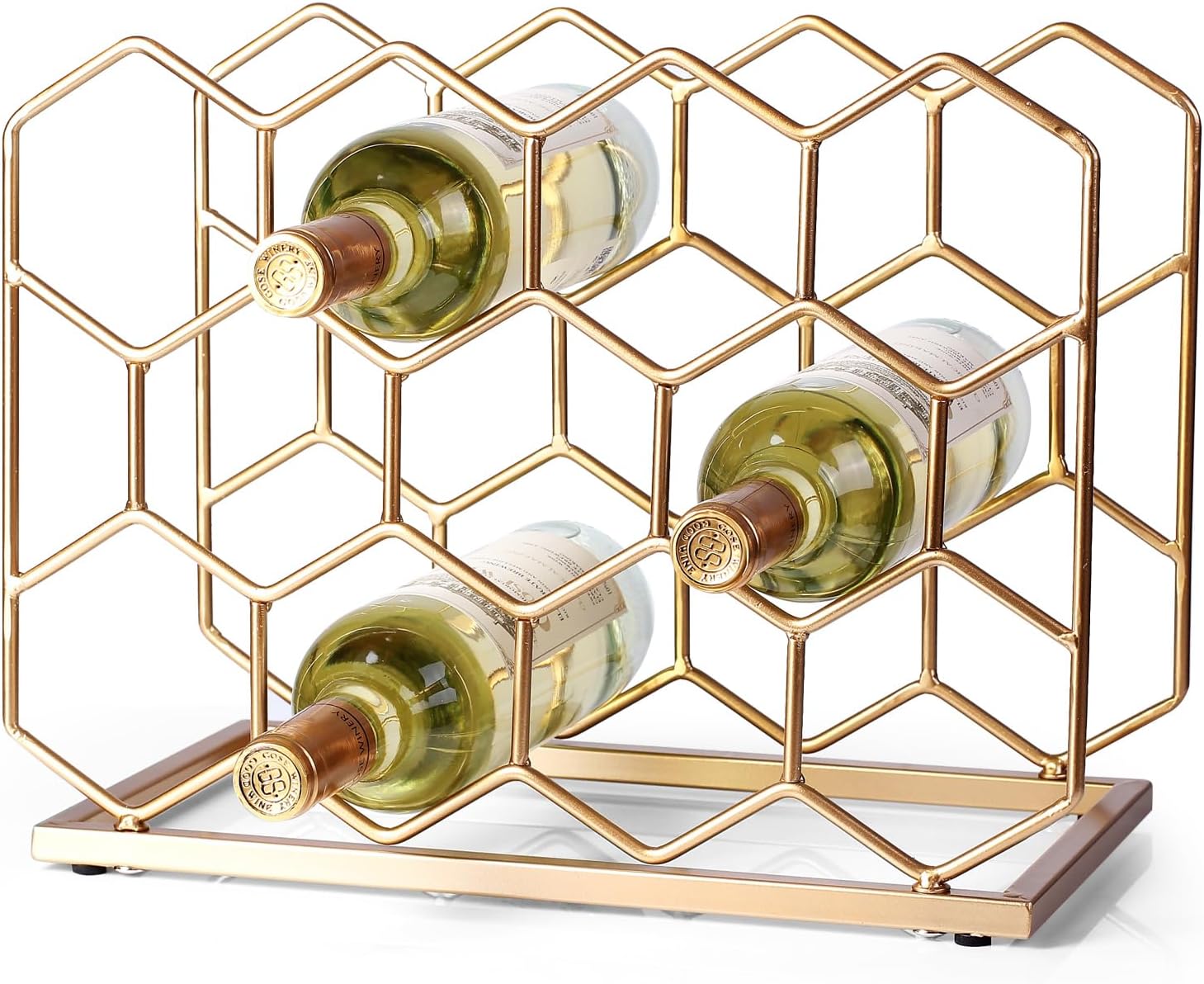 14 Bottle Countertop Wine Rack - Freestanding Modern Gold Metal Wine Rack - Tabletop Wine Holder Stand for Cabinet, Pantry, Wine Bottle Storage……