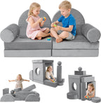 Modular Kids Play Couch 13Pcs Kids Sofa for Playroom, Bedroom, Nursery and Living Room Fold Out SofaBed Unlimited Creativity Sofas Convertible Play Fort (Dark Grey)