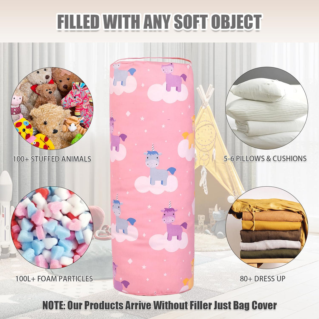 Stuffed Animal Storage Bean Bag Chair Cover (No Filler), Cylinder Plush Toy Storage Stuff and Sit Seat for Kids Boys and Girls, Canvas Large Soft Sit & Play Sofa with YKK Zipper